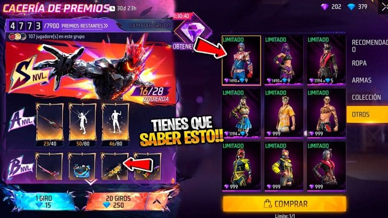 que recompensas se pueden obtener en los eventos de free fire pase elite